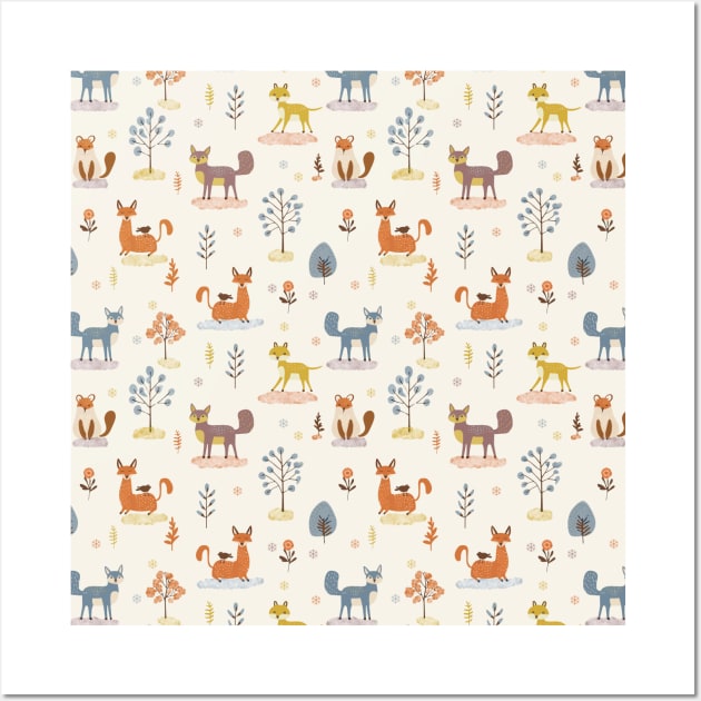 Winter land cute animals Wall Art by Remotextiles